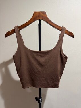 Chocolate Brown V-Neck Sleeveless Crop Top (Size M)